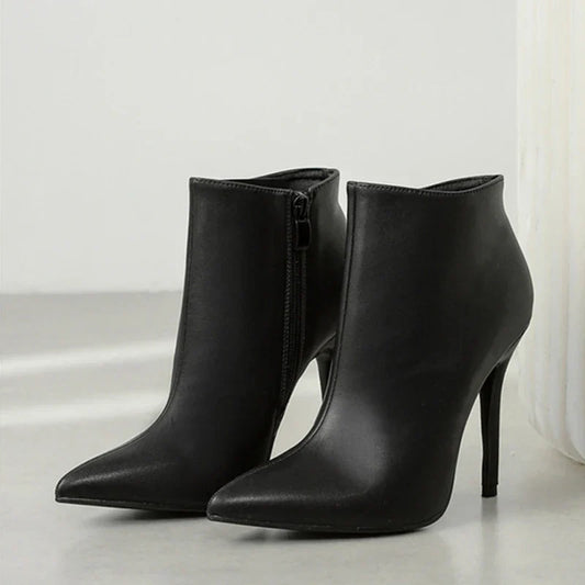 Bota de Couro PU  - Salto alto